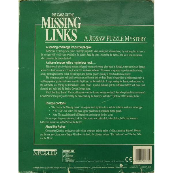 BePuzzled The Case of the Missing Links A Jigsaw Puzzle Mystery Jigsaw 500 pieces Box Back Golf Puzzle