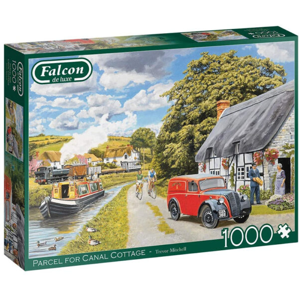 Falcon Parcel for Canal Cottage 11299 Jigsaw Box Nostalgic Scene with Steam Train, Narrowboat and Postman by Trevor Mitchell