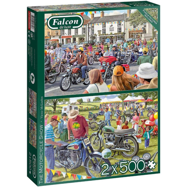 Falcon The Motorcycle Show 11312 2x500 pieces Jigsaw Box Motorbike Rallies by Victor McLindon