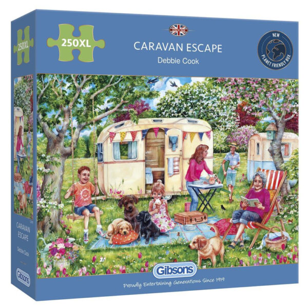 G2718 Gibsons Caravan Escape 250XL Jigsaw Box Caravan Holiday and Picnic Scene by Debbie Cook