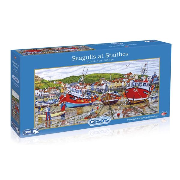 Gibsons Seagulls at Staithes G4045 Jigsaw Box Harbour Scene by Roger Neil Turner 636 pieces