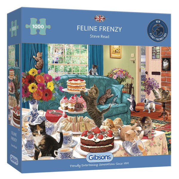 G6219 Gibsons Feline Frenzy Jigsaw Box Cats and Afternoon Tea by Steve Read