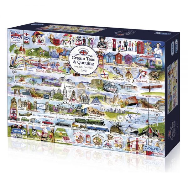 Gibsons Cream Teas & Queueing montage by Val Goldfinch G7100 1000 piece jigsaw box
