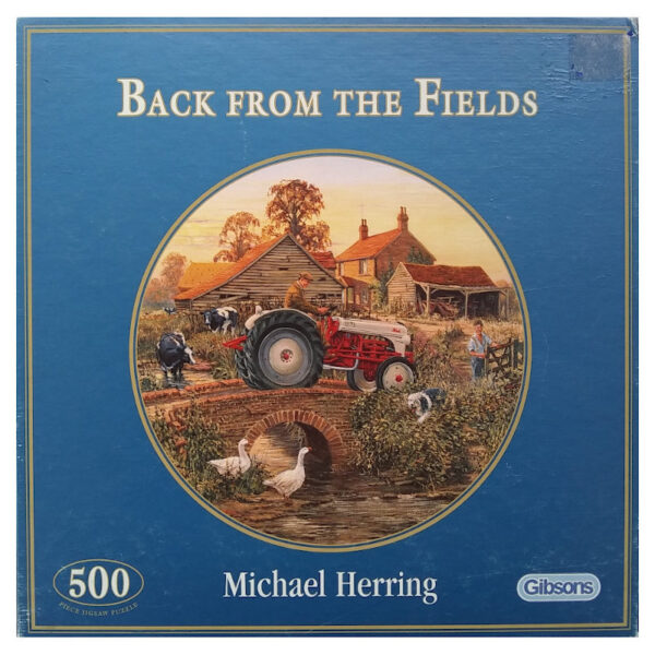 Gibsons Back From The Fields G3013 Circular Jigsaw Farmyard Scene by Michael Herring 500 pieces Box