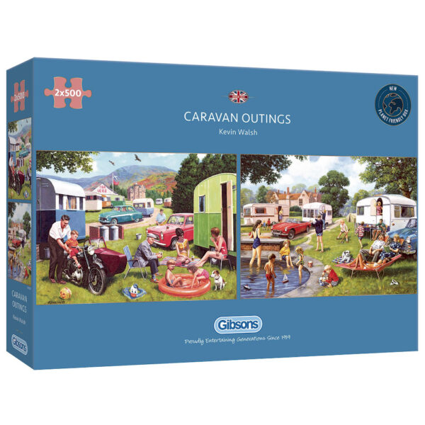 Gibsons Caravan Outings G5057 Jigsaw Box 2x500 Caravanning Holiday Scenes by Kevin Walsh