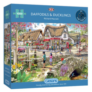Gibsons Daffodils and Ducklings G6319 Jigsaw Box Village Scene by Richard Macneil