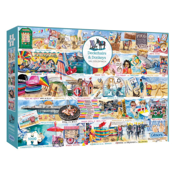Gibsons Deckchairs and Donkeys by Val Goldfinch G7117 1000 pieces jigsaw box