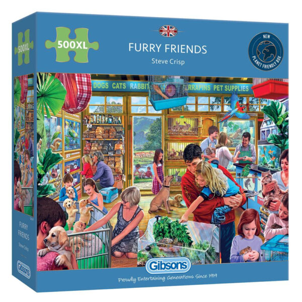 Gibsons Furry Friends G3547 Jigsaw Box 500XL extra large pieces Pet Shop Scene including Cats Dogs Rabbits by Steve Crisp