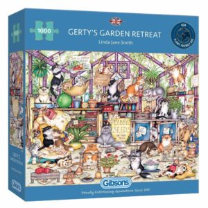 Gibsons Gertys Garden Retreat Cats Cartoon by Linda Jane Smith G6324 1000 pieces jigsaw box