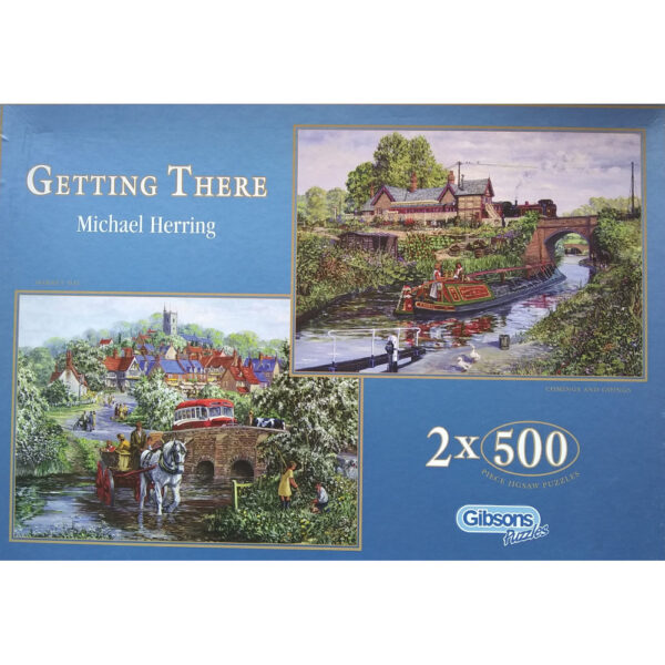 Gibsons Getting There 2x500 G863 Canal Boat and Pony Trap Scenes by Michael Herring Jigsaw Box