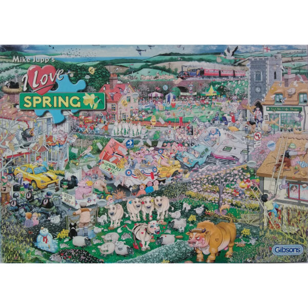 Gibsons I Love Spring Cartoon Scene by Mike Jupp G7021 1000 pieces Jigsaw Box