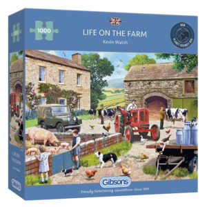 Gibsons Life on the Farm G6304 Jigsaw Box 1000 pieces Nostalgic Farmyard Scene with Cows and Pigs by Kevin Walsh