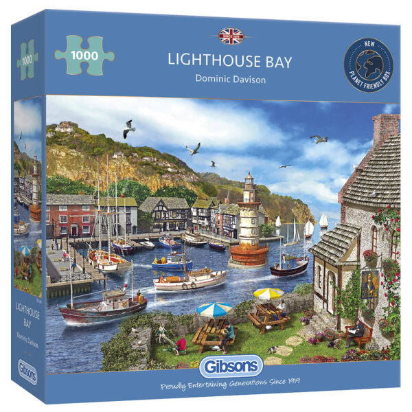 Gibsons Lighthouse Bay Harbour Scene by Dominic Davison G6285 1000 pieces jigsaw box