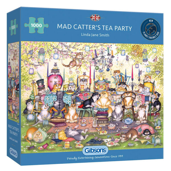 Gibsons Mad Catters Tea Party Cartoon Cats by Linda Jane Smith G6259 1000 pieces jigsaw box