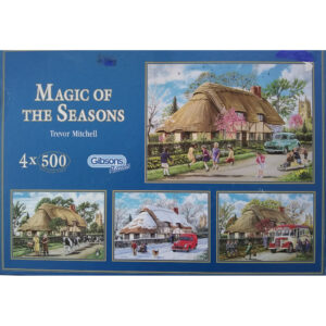 Gibsons Magic of the Seasons Thatched Cottage in Spring, Summer, Autumn and Winter by Trevor Mitchell G880 4x500 Jigsaw Box