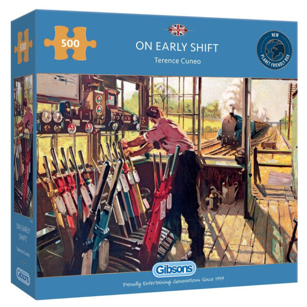 Gibsons On Early Shift G3135 Railway Signal Box Scene by Terence Cuneo 500 pieces jigsaw box