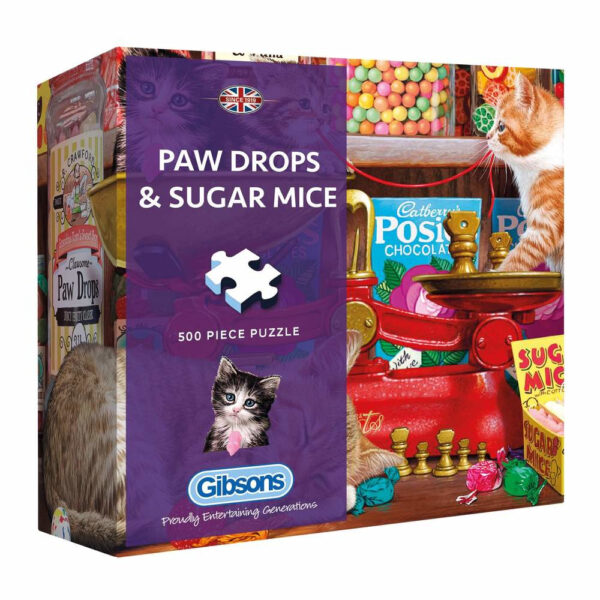 Gibsons Paw Drops and Sugar Mice Cats and Sweets Scene by Steve Read G3426 500 pieces jigsaw gift box