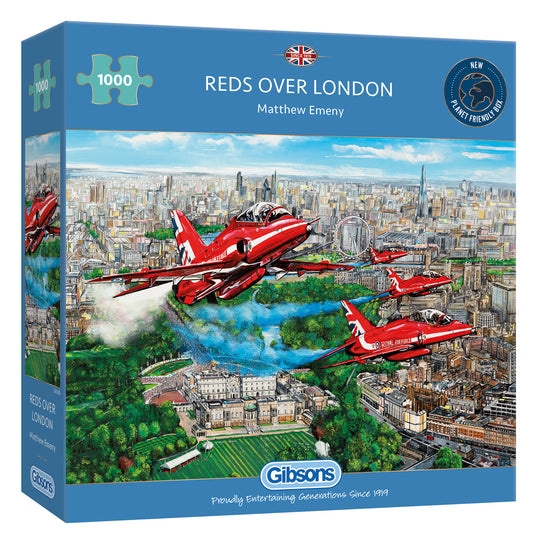 Gibsons Reds Over London Red Arrows Planes over Buckingham Palace Matthew Emeny G6335 1000 pieces jigsaw box
