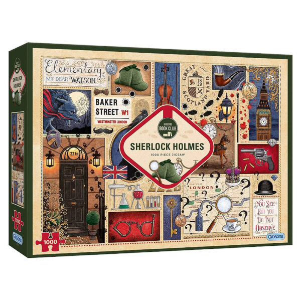 Gibsons Sherlock Holmes Book Club Montage by James Newman Gray G7112 1000 pieces jigsaw box