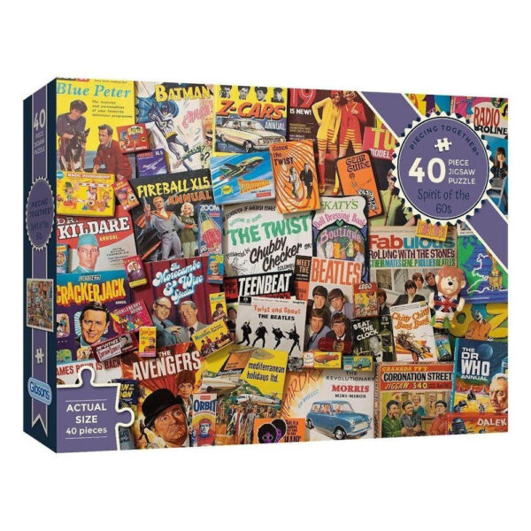 Gibsons Spirit of the 60s Piecing Together G2262 40 large pieces jigsaw box
