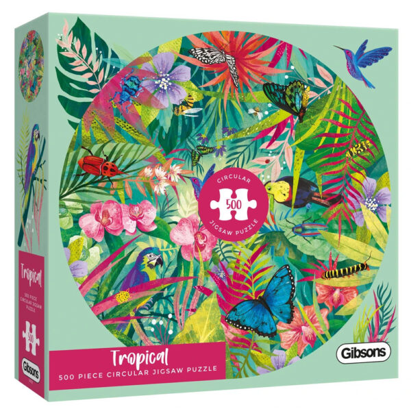 Gibsons Tropical G3702 Circular Jigsaw Box 500 pieces Birds Butterflies and Insects by Claire McElfatrick