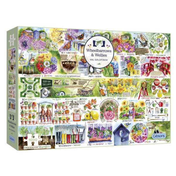 Gibsons Wheelbarrows and Wellies G7106 Jigsaw Box 1000 pieces Garden and Flower Montage by Val Goldfinch