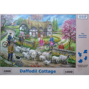 HOP Daffodil Cottage The Merridale Collection Jigsaw Box Spring Scene with Postman Sheep Lambs Flowers by Ray Cresswell