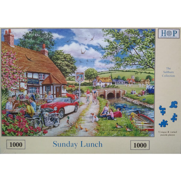 HOP Sunday Lunch The Saltburn Collection Jigsaw Box Pub and River Scene by Keith Stapleton House of Puzzles