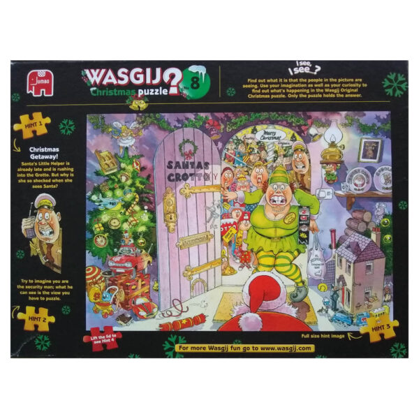 Jumbo Christmas Getaway Wasgij Christmas Puzzle 8 17233 1000 pieces jigsaw box back