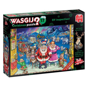 Jumbo Wasgij Christmas Puzzle 17 Elf Inspection Paul Gibbs 25003 2x1000 pieces jigsaw puzzle box