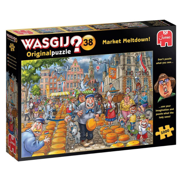 Jumbo Wasgij Original Puzzle 38 Market Meltdown Dutch Cheese Market Cartoon by Paul Gibbs 25010 1000 pieces jigsaw puzzle box