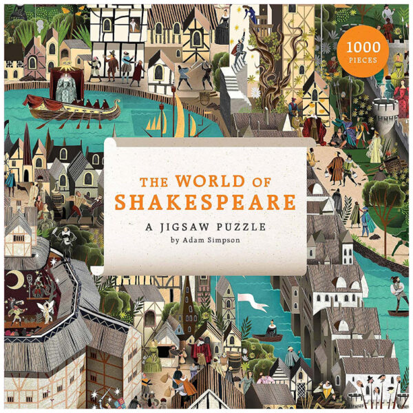 Laurence King The World of Shakespeare Adam Simpson Jigsaw 1000 pieces box featuring Elizabethan London and the Globe Theatre