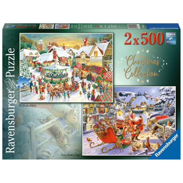 Ravensburger Christmas Collection No 1 The Christmas Market and Santas Christmas Supper by Roy Trower 150311 2x500 pieces jigsaw box