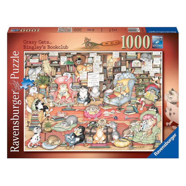 Ravensburger Crazy Cats Bingleys Bookclub by Linda Jane Smith 167654 1000 pieces jigsaw box