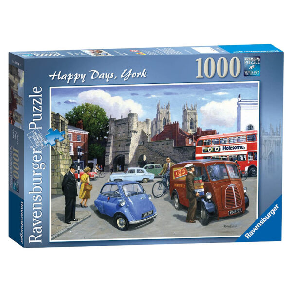 Ravensburger Happy Days York Cathedral and nostalgic transport scene by Kevin Walsh 192922 1000 pieces jigsaw box