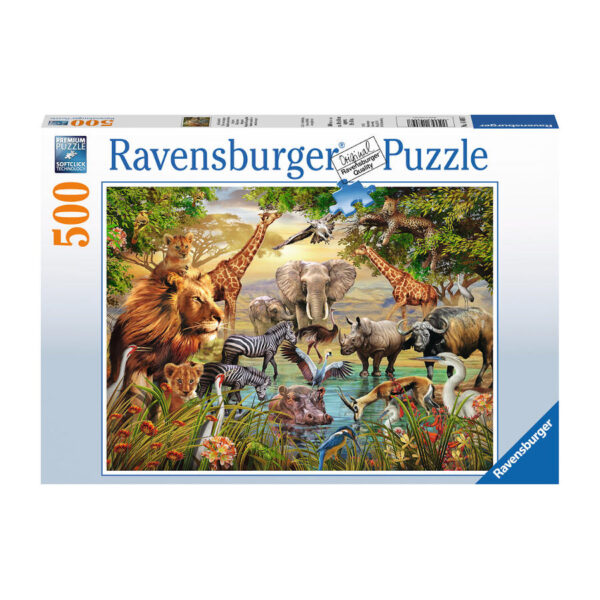 Ravensburger Majestic Watering Hole Wild Animals Scene 148097 500 pieces jigsaw box