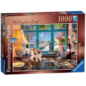 Ravensburger The Puzzlers Desk by Steve Read 198474 1000 pieces jigsaw box jigsaw by window with cats