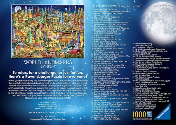World Landmarks by Night Famous Buildings Montage by Adrian Chesterman 198436 1000 pieces jigsaw LEAFLET KEY