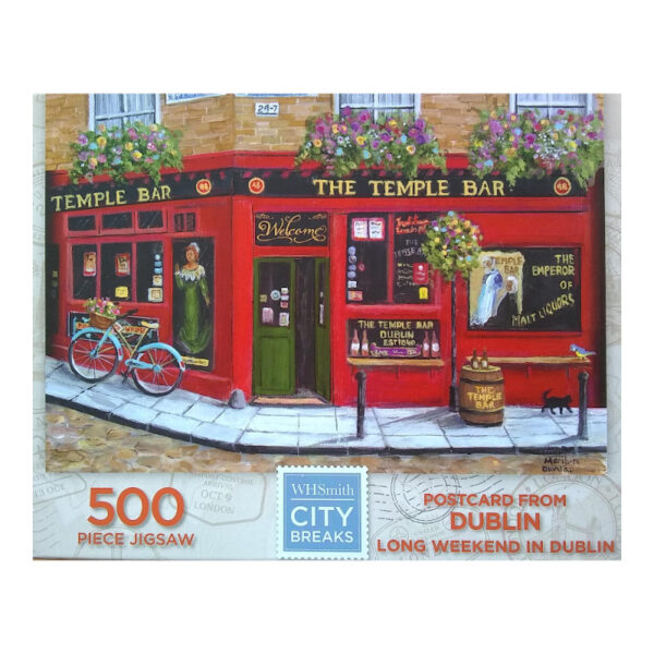 WHSmith Postcard from Dublin Long Weekend in Dublin City Breaks Series featuring The Temple Bar by Marilyn Dunlap 500 pieces jigsaw box