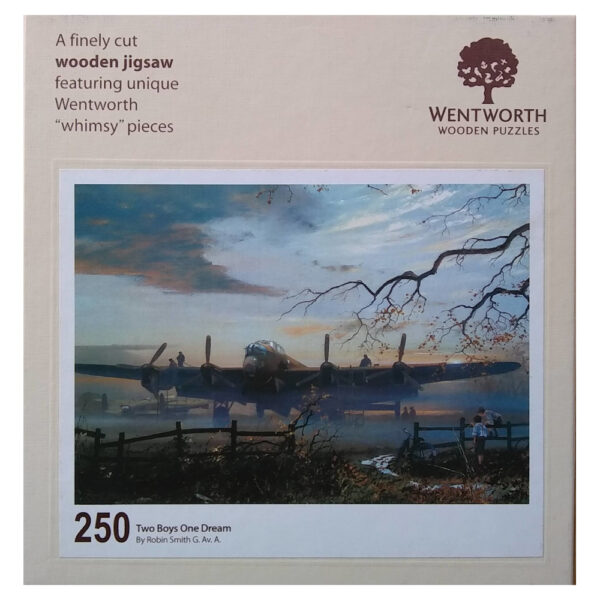 Wentworth Two Boys One Dream Lancaster Bomber Aeroplane Painting by Robin Smith wooden jigsaw puzzle box