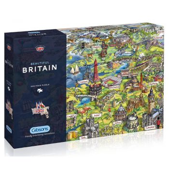 Gibsons Beautiful Britain Cartoon Map by Maria Rabinky G7080 1000 pieces jigsaw box